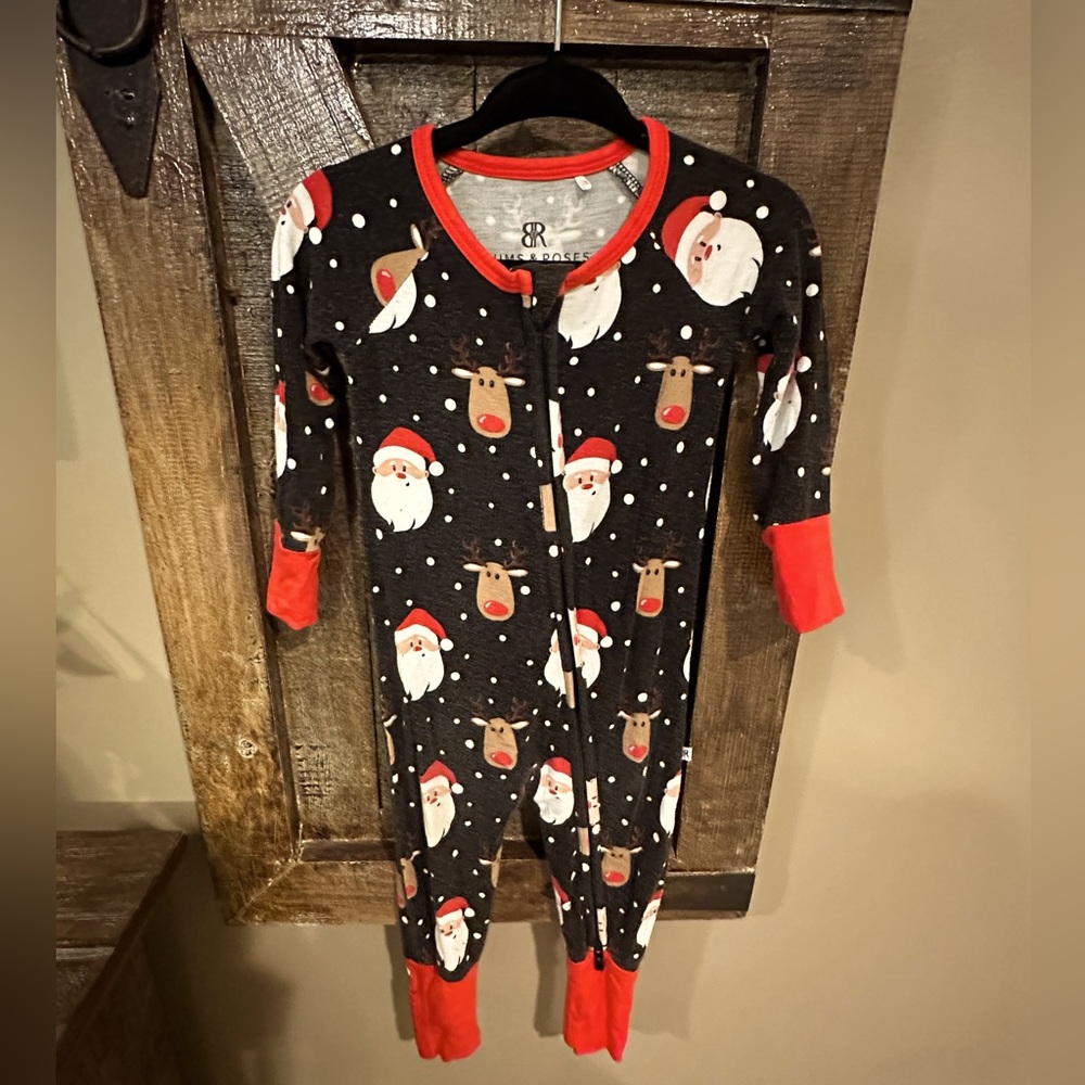 Bums & Roses Convertible Footie Santa / Reindeer Holiday Christmas Onsie 9-12
